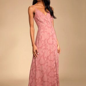 Lulu's Cue the Romance Rose Pink Floral Burnout Maxi Dress